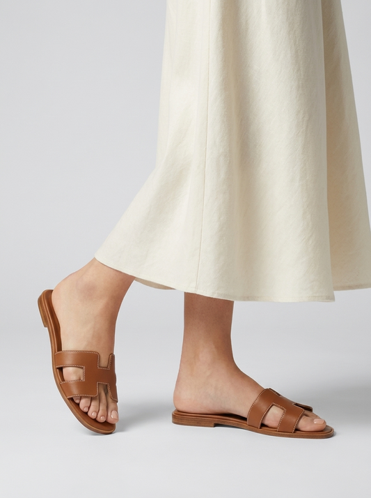 Heritage H Leather Sandals – Luxury Women's Flat Slide Sandals