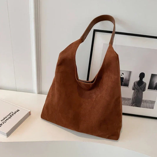 Solvra | Women’s Faux Suede Slouch Tote Bag