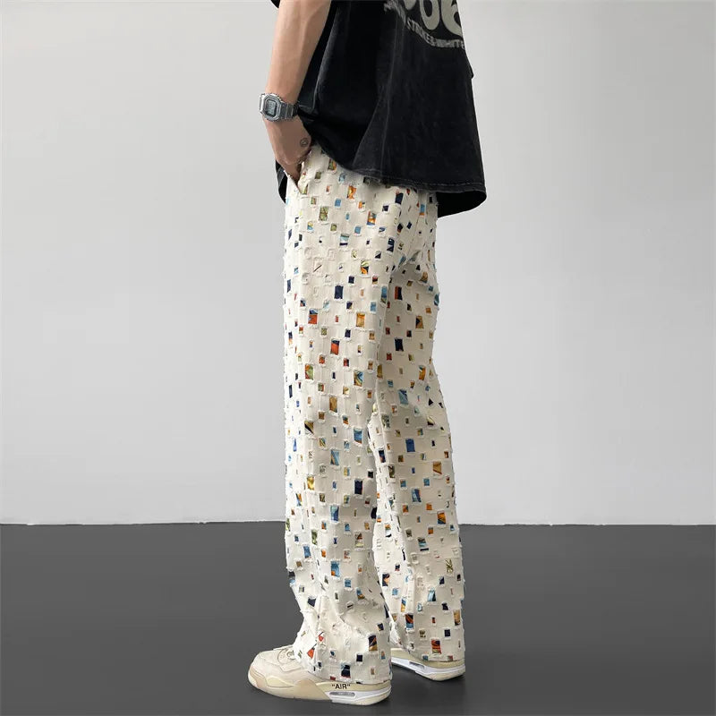 Tavira | Men’s Patterned Cotton Blend Straight-Leg Trousers